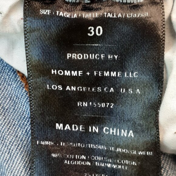 Homme + Femme Size 30 Letterman Drip Embroidered Distressed Denim Blue Jeans - Picture 9 of 11